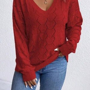 SHEIN Red V-Neck Sweater for Women